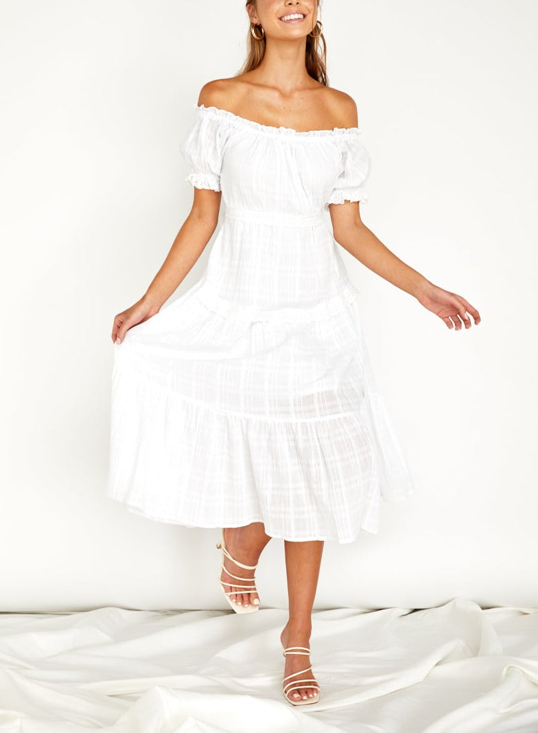 Off shoulder clearance white cotton dress